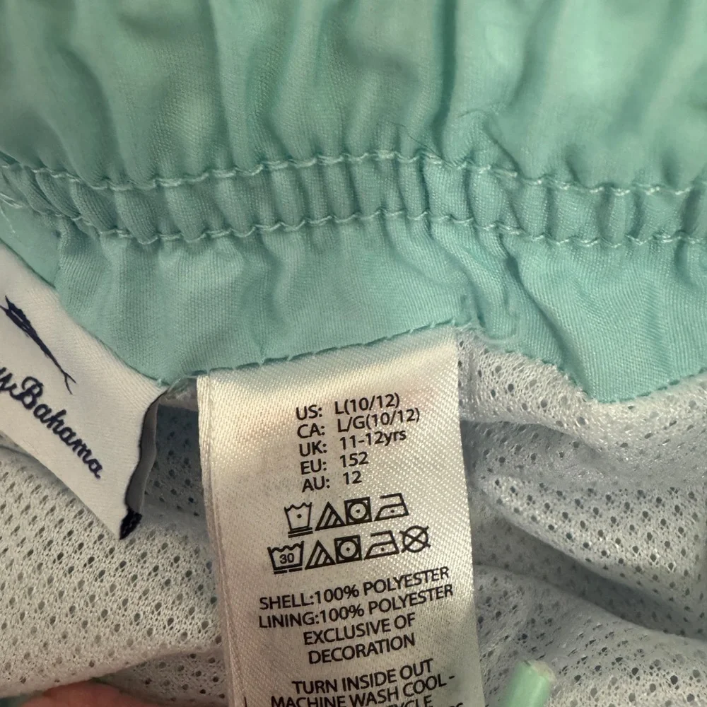Tommy Bahama Blue and Pink Swim Trunks with Tropical Design